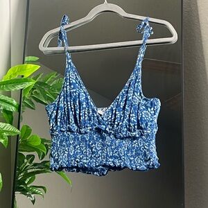 Blue Floral V-Neck Crop Top